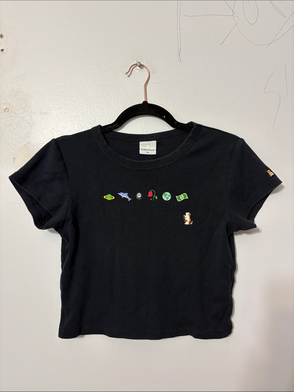 Teddy Fresh Black Icon Graphic Crop Tee Size Medium - Picture 2 of 6